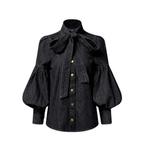 Blouse À Col Haut Avec Nœud Et Manches Bouffantes Pour Femme | Idéale Pour Usage Quotidien Et Saisons Mixtes