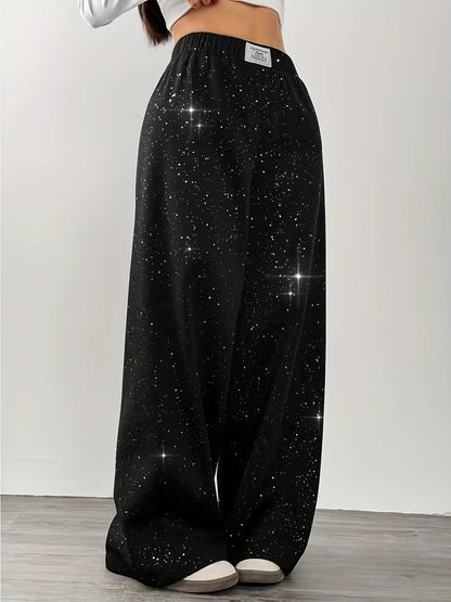 Pantalon Large Taille Haute pour Femme avec Imprimé Ciel Étoilé | Idéal pour le Quotidien et les Sorties