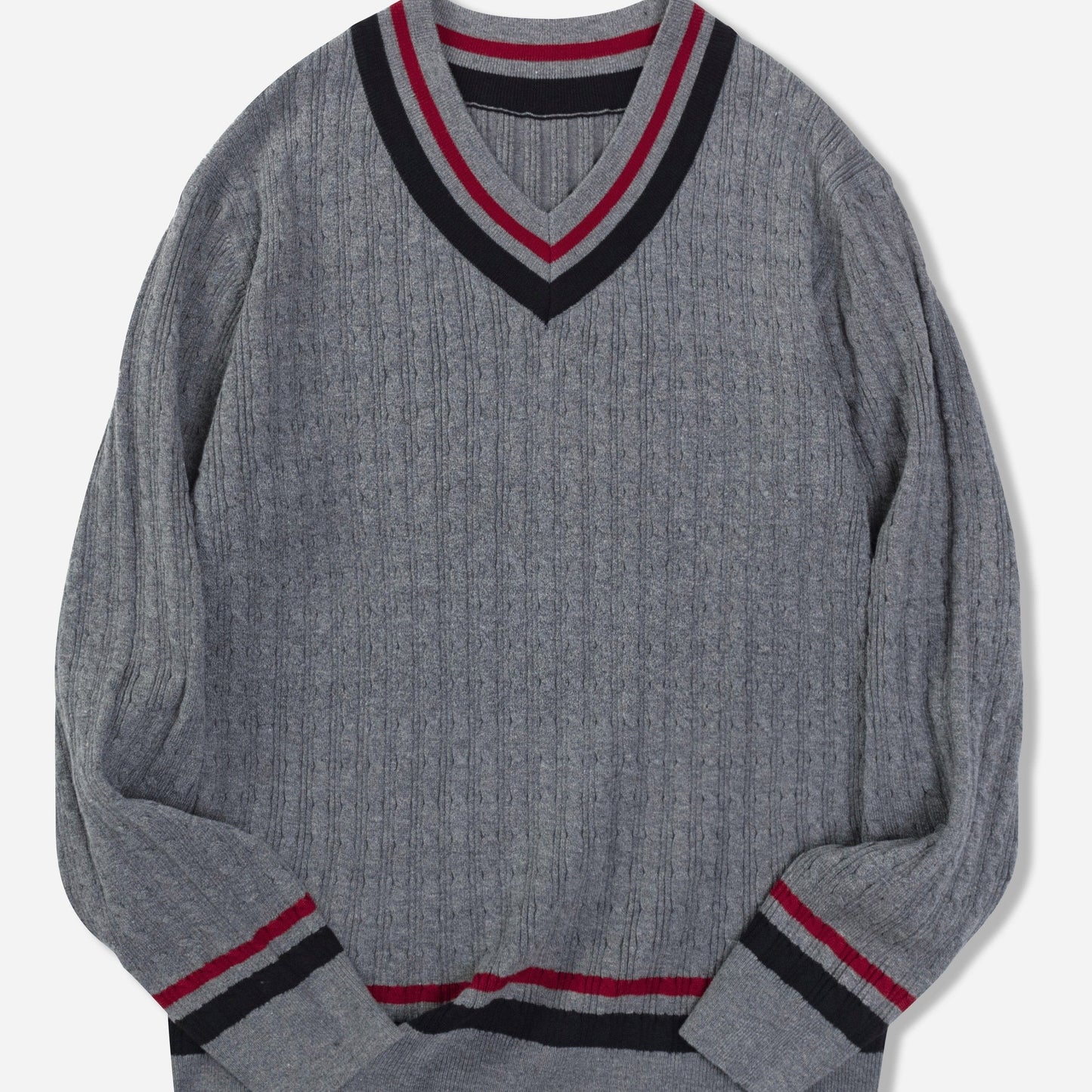 Pull-Over Homme à Col V Rayé et Maille Structurée | Idéal pour la Mi-Saison