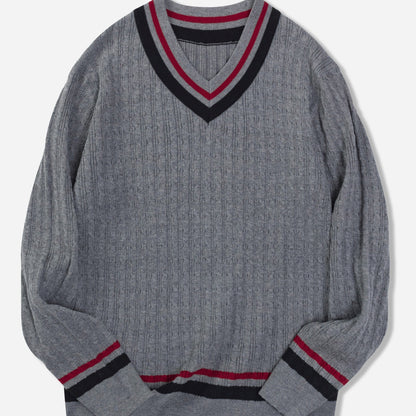 Pull-Over Homme à Col V Rayé et Maille Structurée | Idéal pour la Mi-Saison