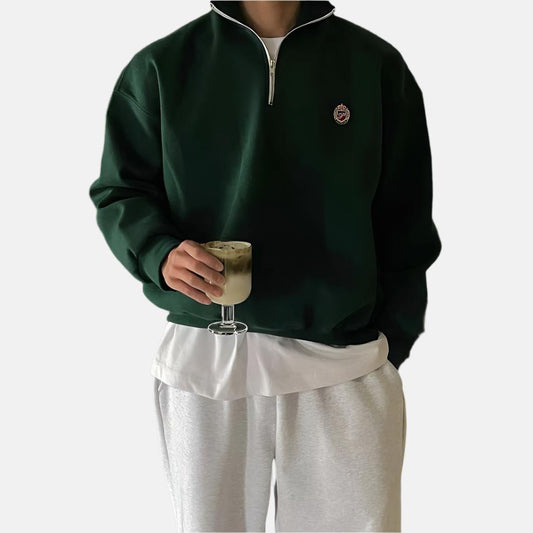 Sweatshirt avec Demi-Zip et Broderie Discrète pour Adulte | Idéal pour Usage Quotidien