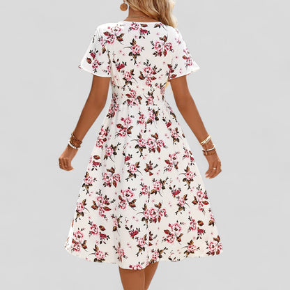 Robe Midi à Encolure en V et Coupe A-ligne pour Femme | Idéale pour Usage Quotidien et Été