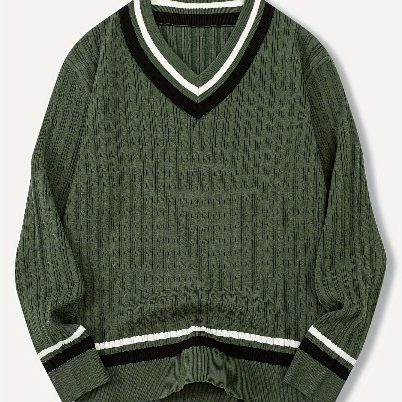 Pull-Over Homme à Col V Rayé et Maille Structurée | Idéal pour la Mi-Saison