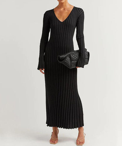 Robe Longue À Manches Longues Et Maille Côtelée Pour Femme | Idéal Pour Usage Quotidien