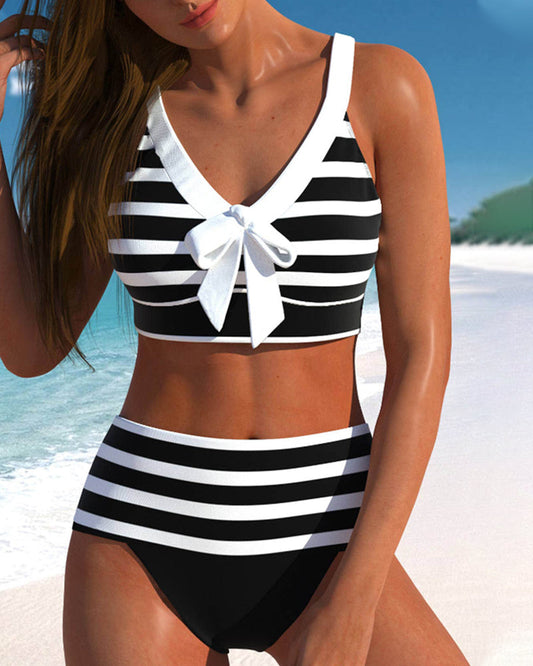Bikini Taille Haute avec Motif Rayé pour Femmes | Idéal pour l’Été