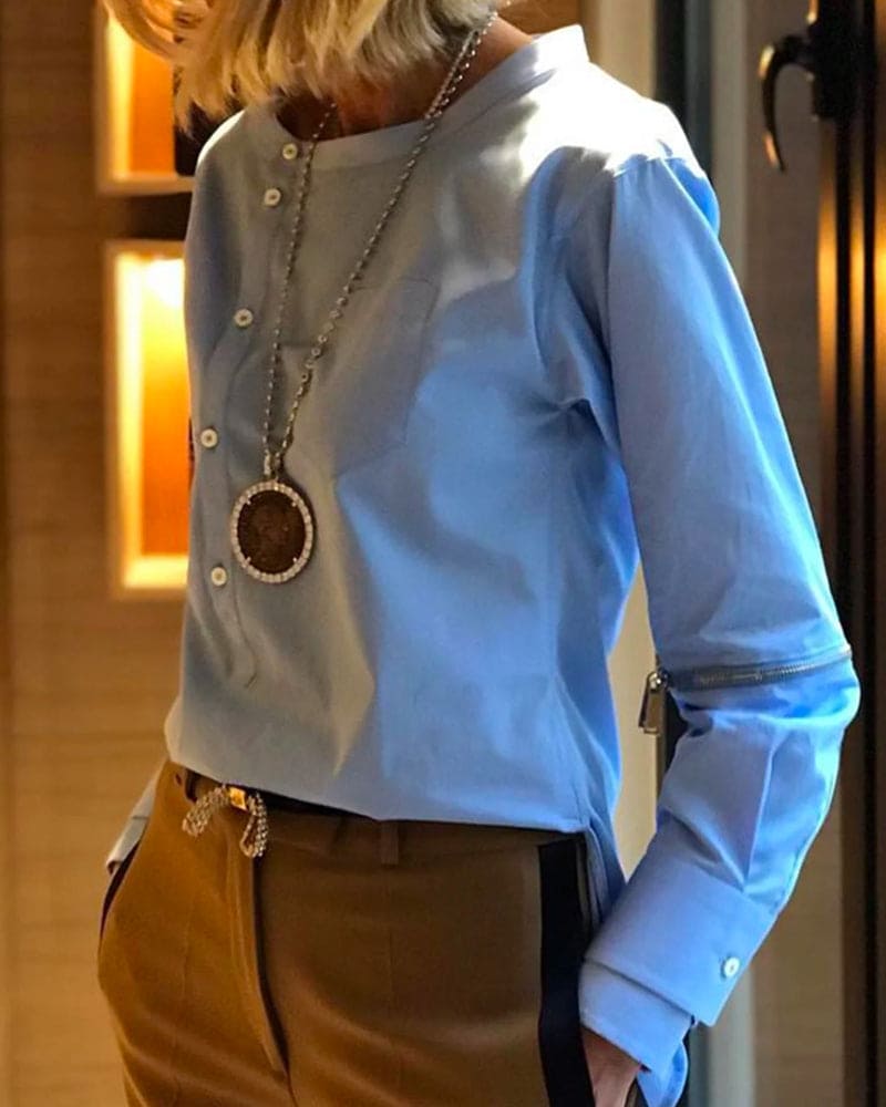 Blouse avec Fermeture Boutonnée Latérale et Manches Longues pour Femme | Idéale pour un Usage Quotidien