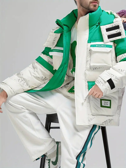 Veste Color Block avec Fermeture Éclair et Poches pour Homme | Idéale pour l’Hiver