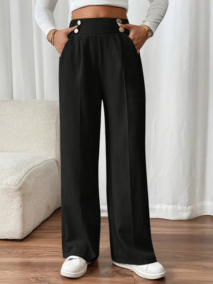 Pantalon Large À Taille Élastique Avec Poches Latérales Pour Femme | Idéal Pour Usage Quotidien