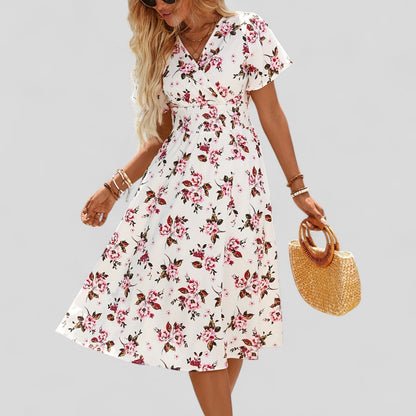 Robe Midi à Encolure en V et Coupe A-ligne pour Femme | Idéale pour Usage Quotidien et Été