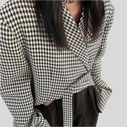 Blazer Motif Pied-De-Poule À Manches Longues Avec Bouton Unique Pour Femme | Idéal Pour Le Travail Et Les Sortiesames