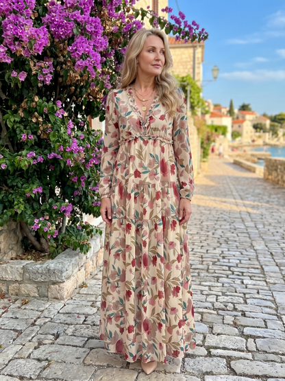 Robe longue imprimée à volants pour femmes