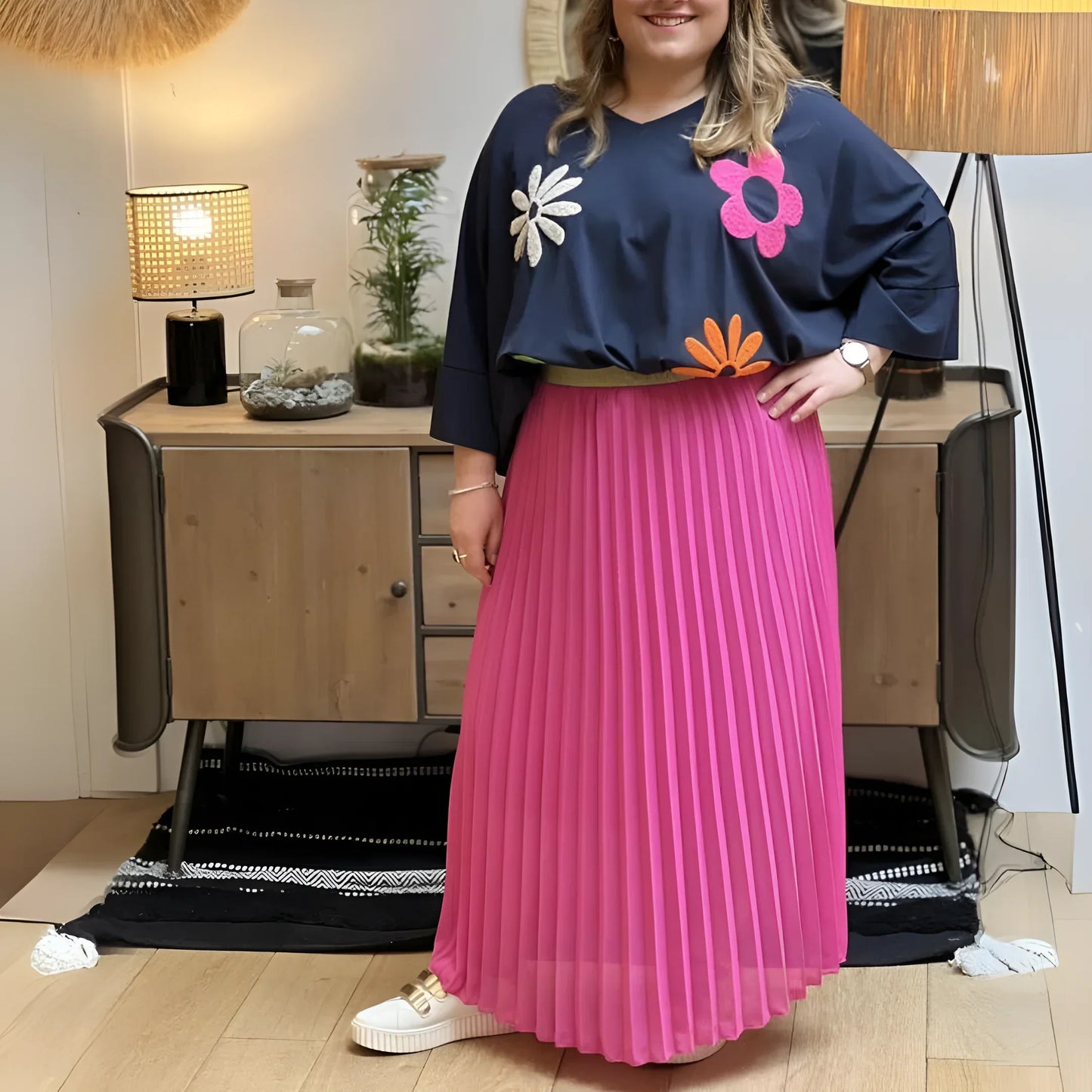 Jupe Plissée Longue Avec Ceinture Dorée Pour Femme | Idéale Pour Le Quotidien Et Les Occasions Planifiées