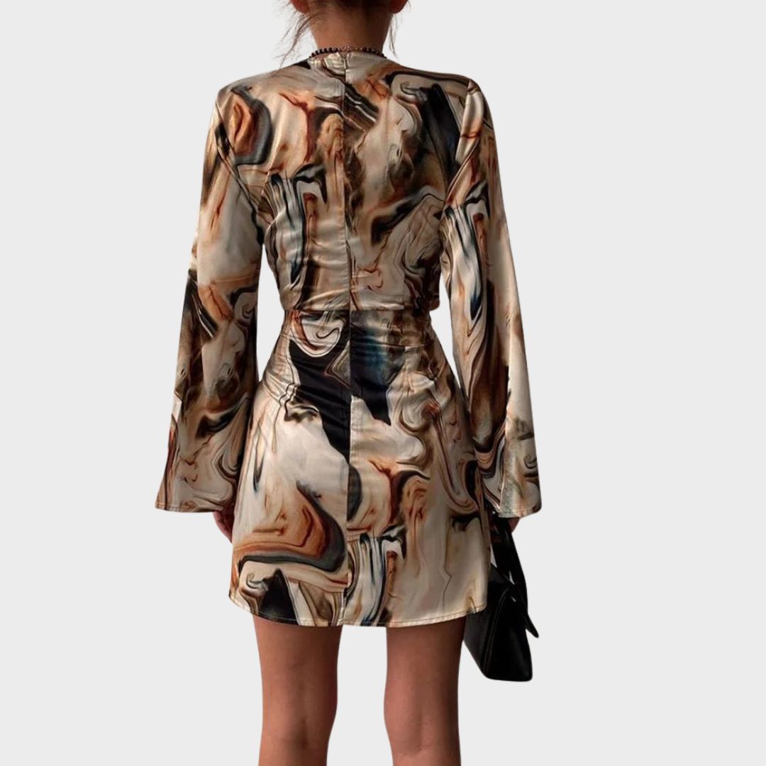 Robe Portefeuille avec Imprimé Marbré pour Femme | Idéale pour Événements et Réunions