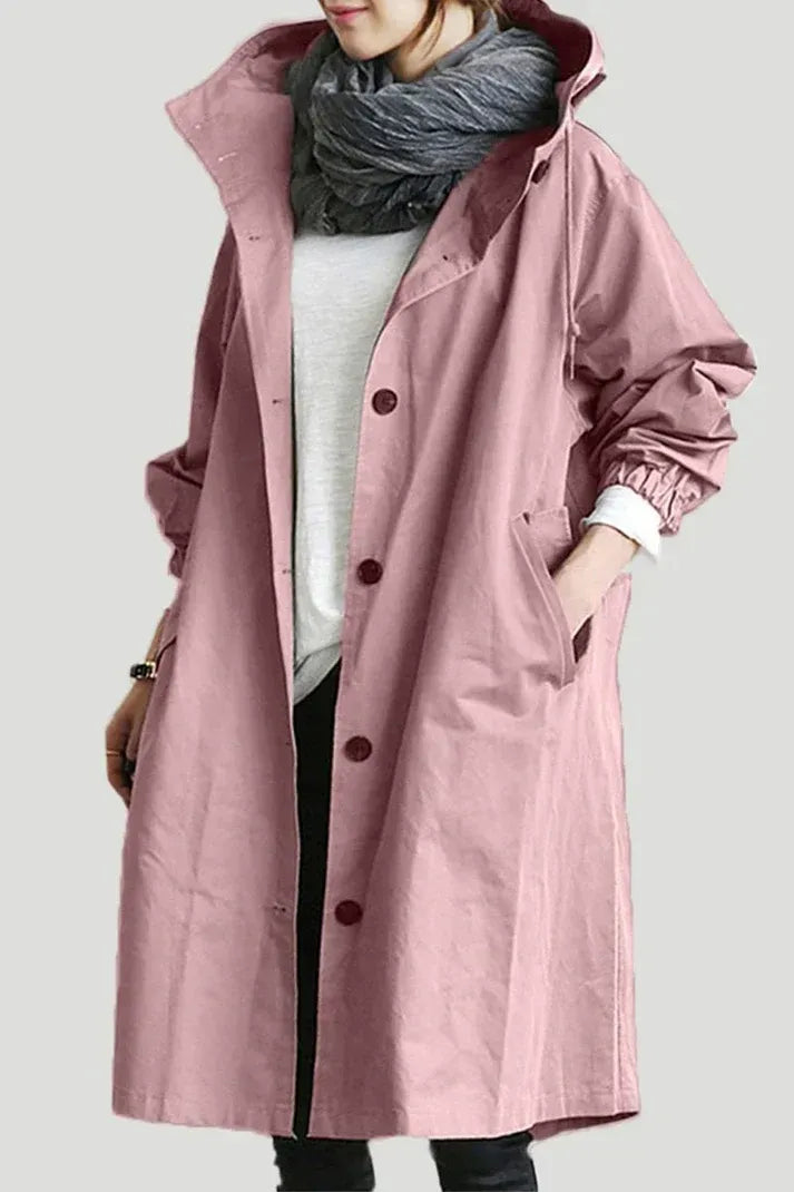 Trench à Capuche avec Fermeture Boutonnée pour Femme | Idéal pour les Jours de Pluie