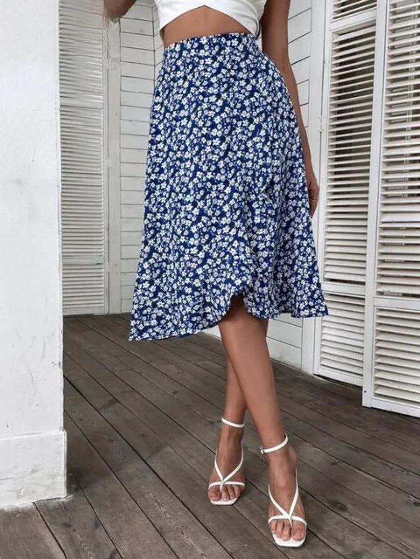 Jupe Mi-Longue à Volants avec Imprimé Floral pour Femme | Idéale pour les Sorties et le Quotidien