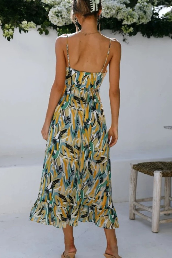 Robe Mi-Longue à Col V avec Coupe Évasée pour Femme | Idéale pour Été