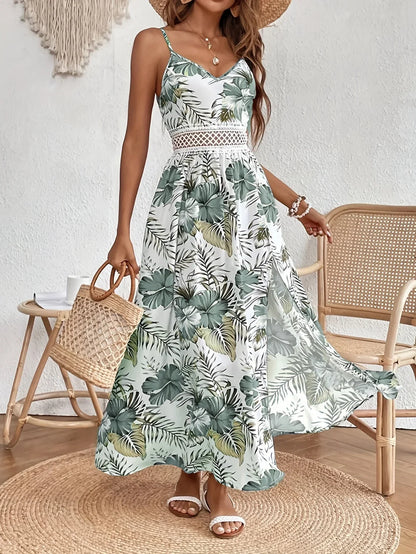 Robe Longue À Fines Bretelles Avec Imprimé Floral Et Fente Latérale Pour Femmes | Idéal Pour Été Et Vacances