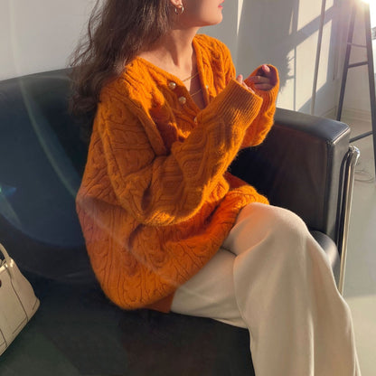 Pull À Manches Longues Avec Maille Torsadée Et Col Boutonné Pour Femmes | Idéal Pour Tenues Quotidiennes