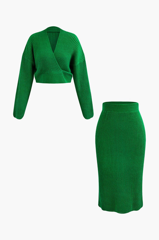 Ensemble Deux Pièces avec Haut Cache-Cœur et Jupe Crayon pour Femme | Idéal pour le Quotidien et les Sorties