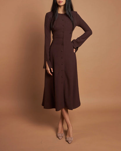 Robe Midi Boutonnée À Manches Longues Pour Femme | Idéale Pour Les Réunions Et Événements