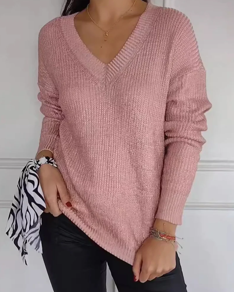 Pull En Maille Avec Col En V Et Finition Métallisée Pour Femme | Idéal Pour Toutes Les Saisons