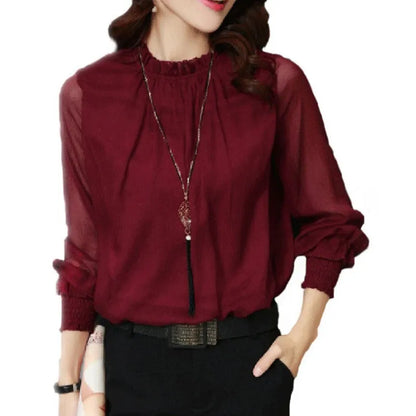 Blouse À Manches Longues Avec Détails À Volants Pour Femme | Idéale Pour Usage Quotidien Et Événements