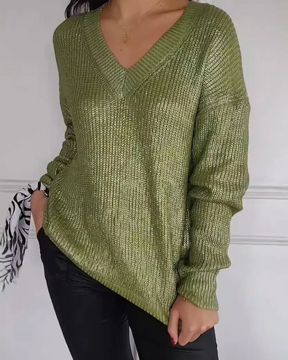 Pull En Maille Avec Col En V Et Finition Métallisée Pour Femme | Idéal Pour Toutes Les Saisons