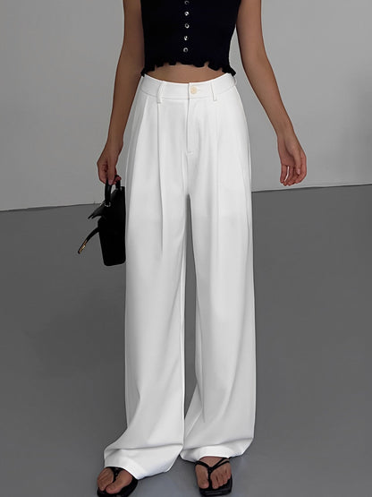 Pantalon Large Blanc À Taille Haute Pour Femme | Idéal Pour Travail Et Usage Quotidien
