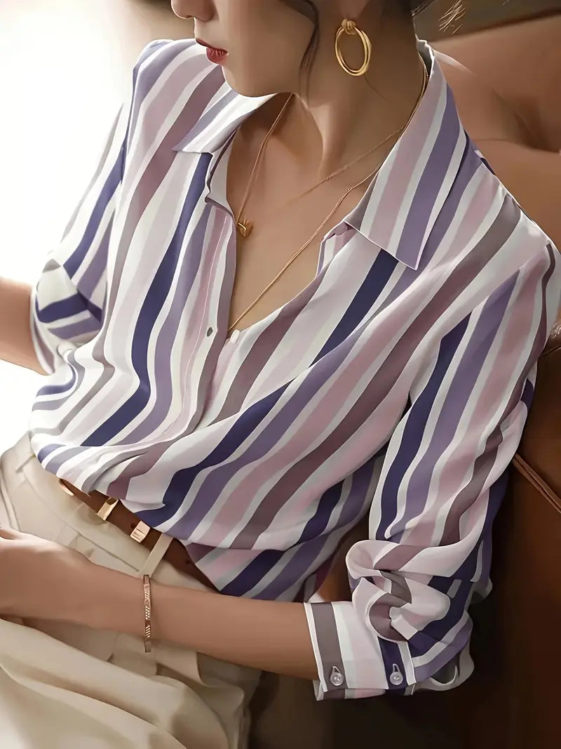 Chemise à Rayures avec Boutons et Manches Longues pour Femme | Idéale pour un Usage Quotidien