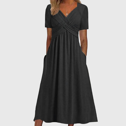 Robe Midi Fluide avec Col V pour Femme | Idéale pour la Saison Estivale et les Occasions Décontractées