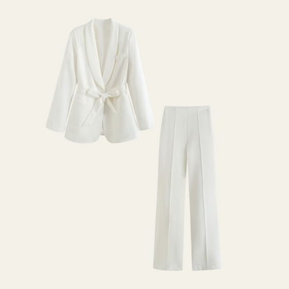 Ensemble Avec Blazer Ceinturé Et Pantalon Assorti Pour Femme | Idéal Pour La Mi-Saison Et Un Usage Quotidien