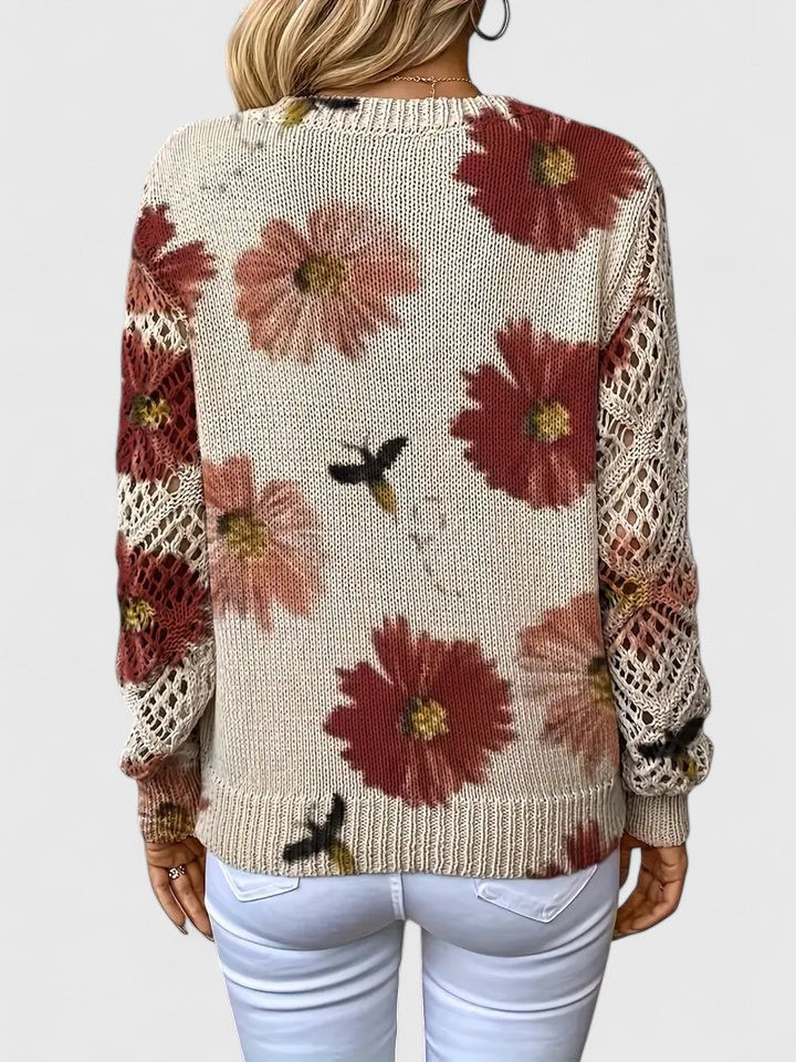 Pull À Motif Floral Avec Col En V Et Manches Longues Pour Femmes | Idéal Pour Le Quotidien