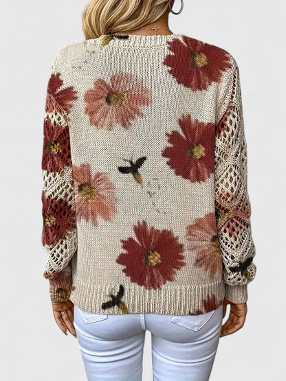 Pull À Motif Floral Avec Col En V Et Manches Longues Pour Femmes | Idéal Pour Le Quotidien