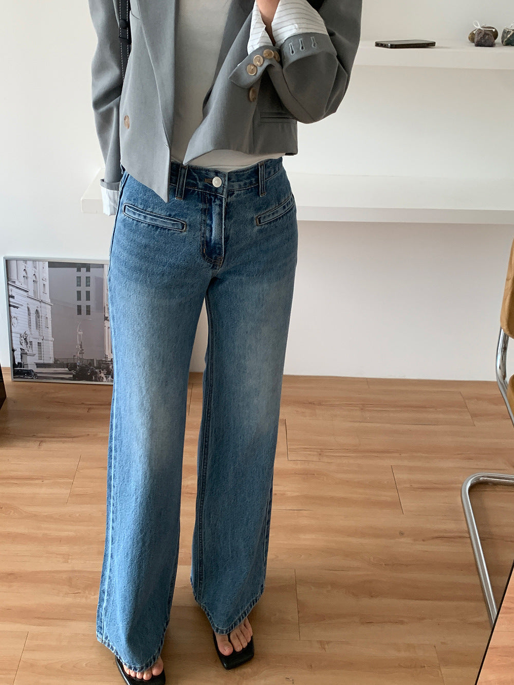 Jean à Jambe Large avec Taille Haute Structurée pour Femme | Idéal pour Tenues Décontractées