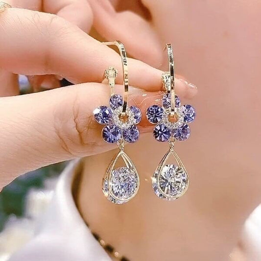 Boucles D’Oreilles avec Pendentif Fleur Cristal pour Femme | Idéal pour Les Occasions Spéciales