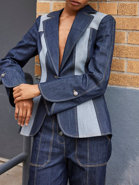 Ensemble Blazer Bicolore Structuré Et Pantalon Assorti Pour Femme | Idéal Pour Un Usage Quotidien