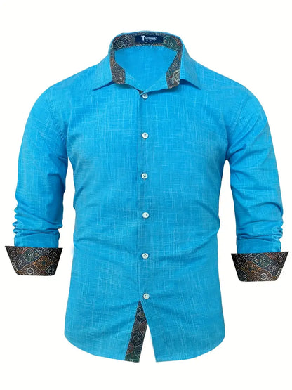 Chemise À Manches Longues Avec Détails Contrastés Et Fermeture À Boutons Pour Hommes | Idéale Pour Toutes Les Saisons