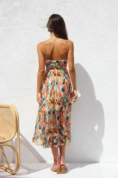 Robe Mi-Longue à Col V avec Coupe Évasée pour Femme | Idéale pour Été