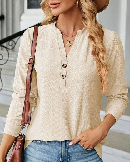 Blouse À Manches Longues Avec Col En V Et Fermeture Boutonnée Pour Femmes | Idéal Pour Usage Quotidien