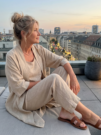 Ensemble trois pièces avec gilet ouvert pour femmes