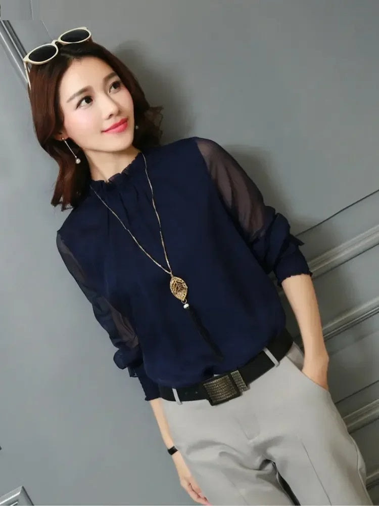 Blouse à Manches Longues avec Détails Ondulés pour Femme | Idéale pour l’Été