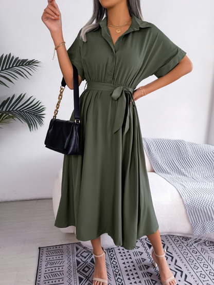 Robe Chemise Midi avec Ceinture Nouée pour Femme | Idéale pour l’Été et les Occasions Semi-Formelles