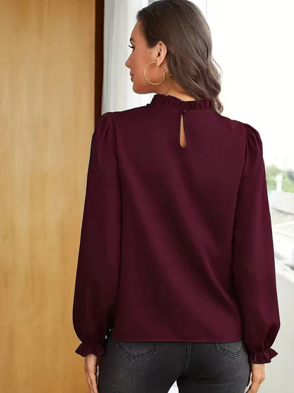 Blouse À Col Volanté Et Manches Bouffantes Pour Femmes | Idéal Pour Usage Quotidien Ou Occasions Décontractées