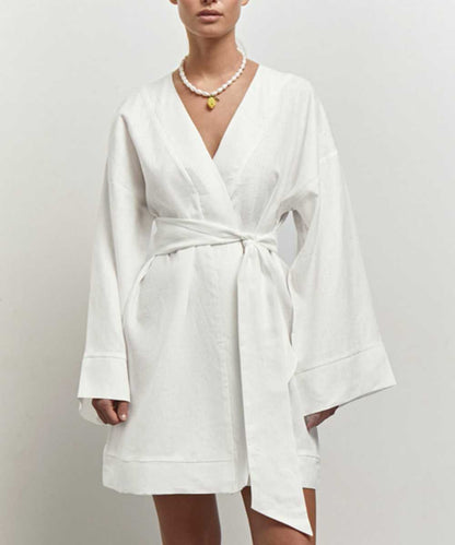 Robe Portefeuille Courte À Manches Longues Avec Ceinture Pour Femme | Idéale Pour Les Journées Décontractées