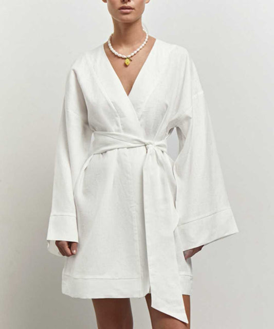 Robe Portefeuille Courte À Manches Longues Avec Ceinture Pour Femme | Idéale Pour Les Journées Décontractées