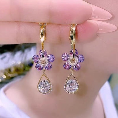 Boucles D’Oreilles avec Pendentif Fleur Cristal pour Femme | Idéal pour Les Occasions Spéciales