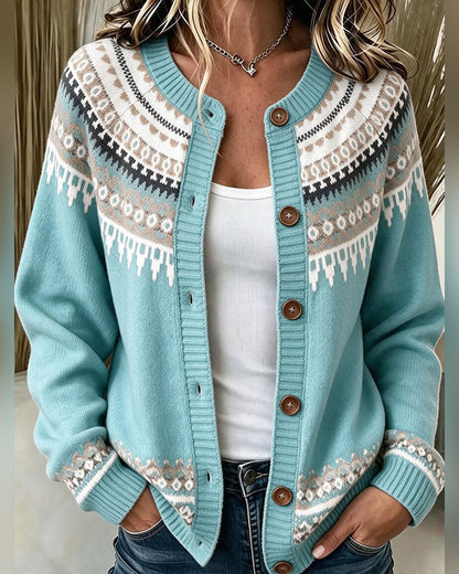 Cardigan boutonné à imprimé jacquard pour femmes
