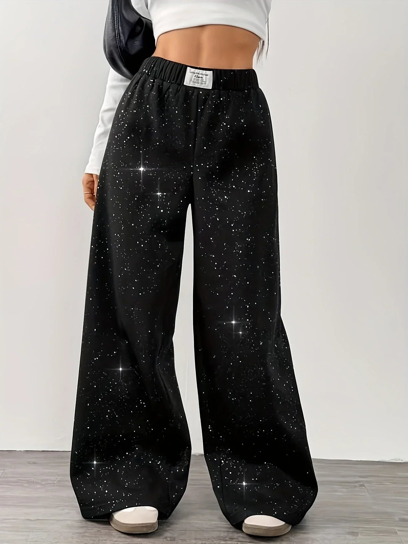 Pantalon Large Taille Haute pour Femme avec Imprimé Ciel Étoilé | Idéal pour le Quotidien et les Sorties