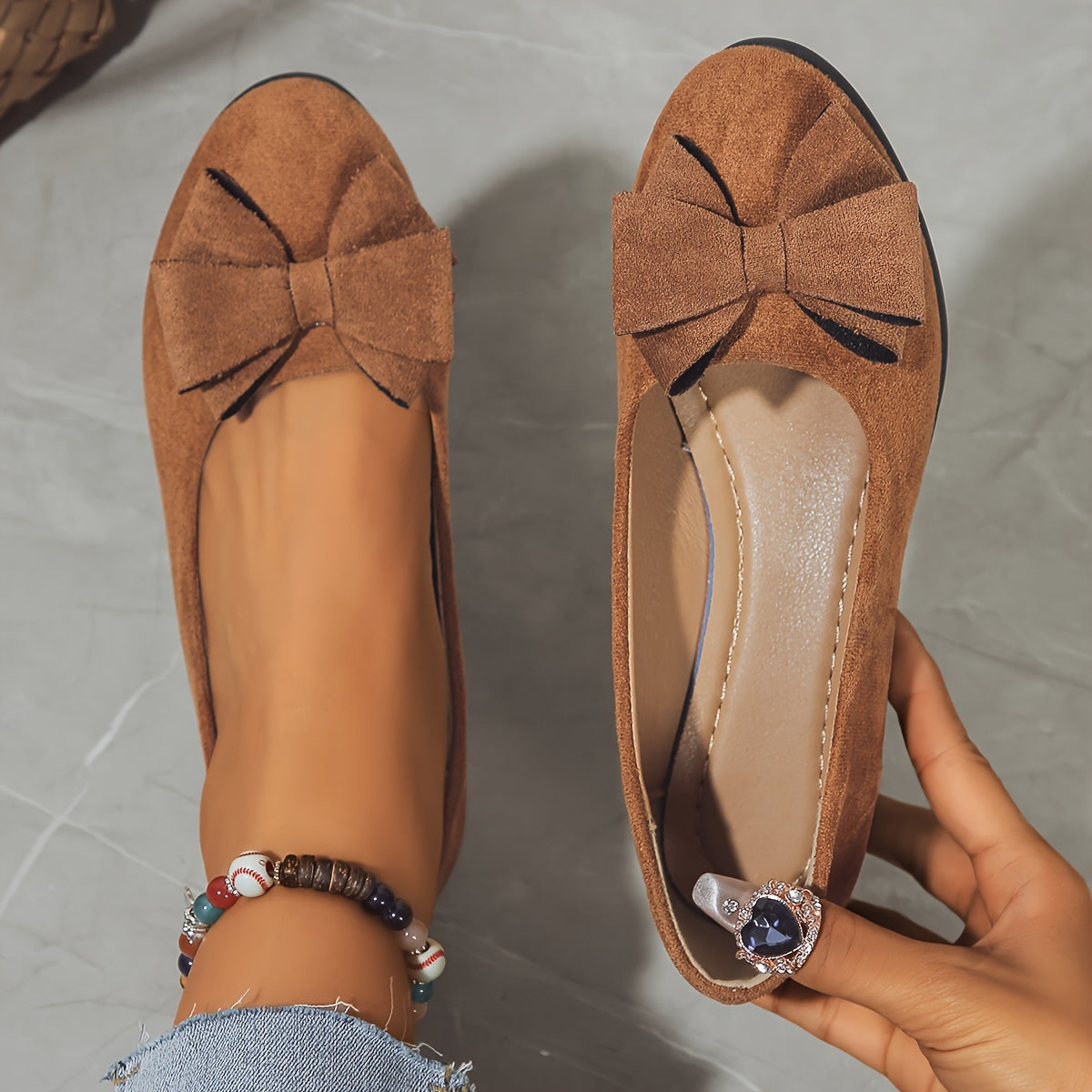 Ballerines talon compensé avec nœud pour femmes
