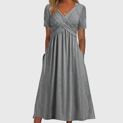 Robe Midi Fluide avec Col V pour Femme | Idéale pour la Saison Estivale et les Occasions Décontractées